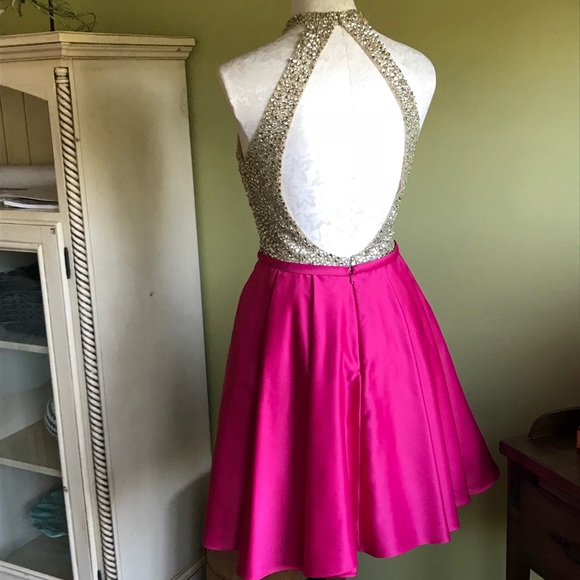 Colors pink homecoming dress w/ gold beading - Picture 3 of 4